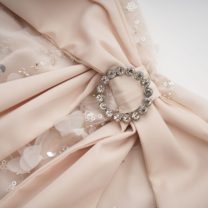 Sloan Pink Sequin Mini Dress Sleeveless Bowknot Detailing Spaghetti Straps Round Neck Rear Zip Fastening Thigh-Length Dress