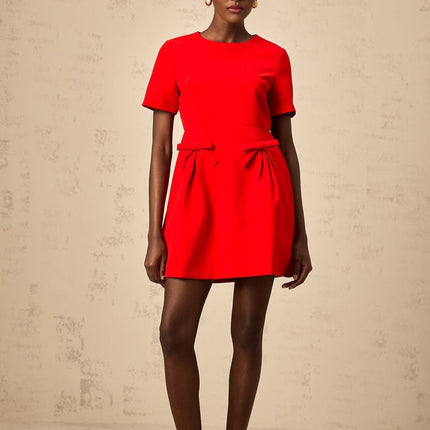 Sloan Red Flared Skirt Mini Dress with Bow Detailing