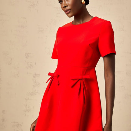 Sloan Red Flared Skirt Mini Dress with Bow Detailing