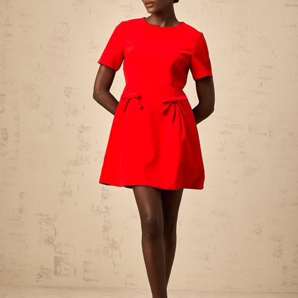 Sloan Red Flared Skirt Mini Dress with Bow Detailing