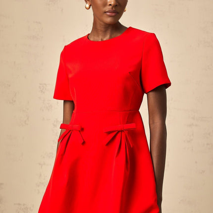Sloan Red Flared Skirt Mini Dress with Bow Detailing