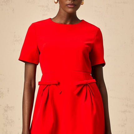 Sloan Red Flared Skirt Mini Dress with Bow Detailing and Zip Fastening