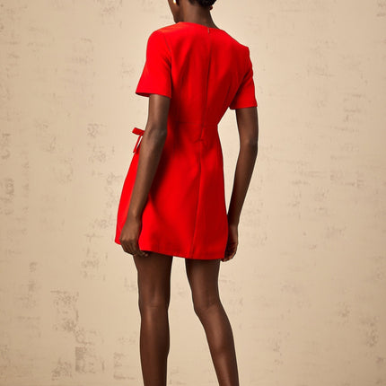 Sloan Red Flared Skirt Mini Dress with Bow Detailing and Short Sleeves