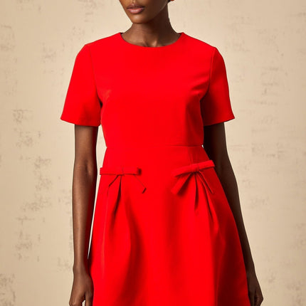 Sloan Red Flared Skirt Mini Dress with Bow Detailing
