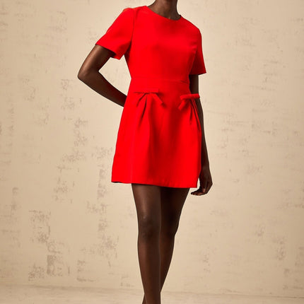 Sloan Red Flared Skirt Mini Dress with Bow Detailing
