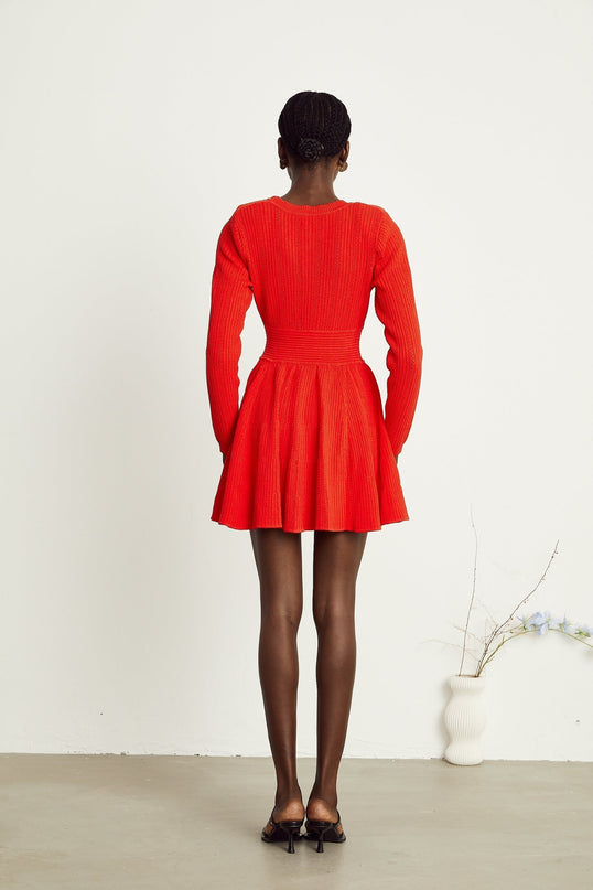 Sloan Red Mini Dress with Crystal Embellishment and Heart-Shaped Buttons