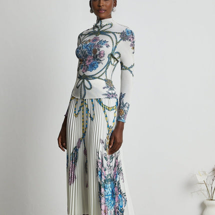 Sloan White & Multicolor Pattern Print Knit Skirt & Top Set