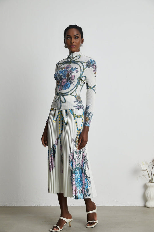 Sloan White & Multicolor Pattern Print Knit Skirt & Top Set