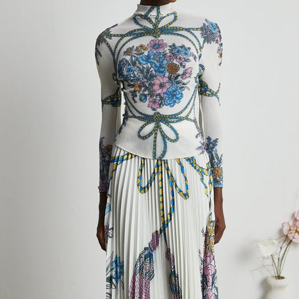 Sloan White & Multicolor Pattern Print Knit Skirt Top Set