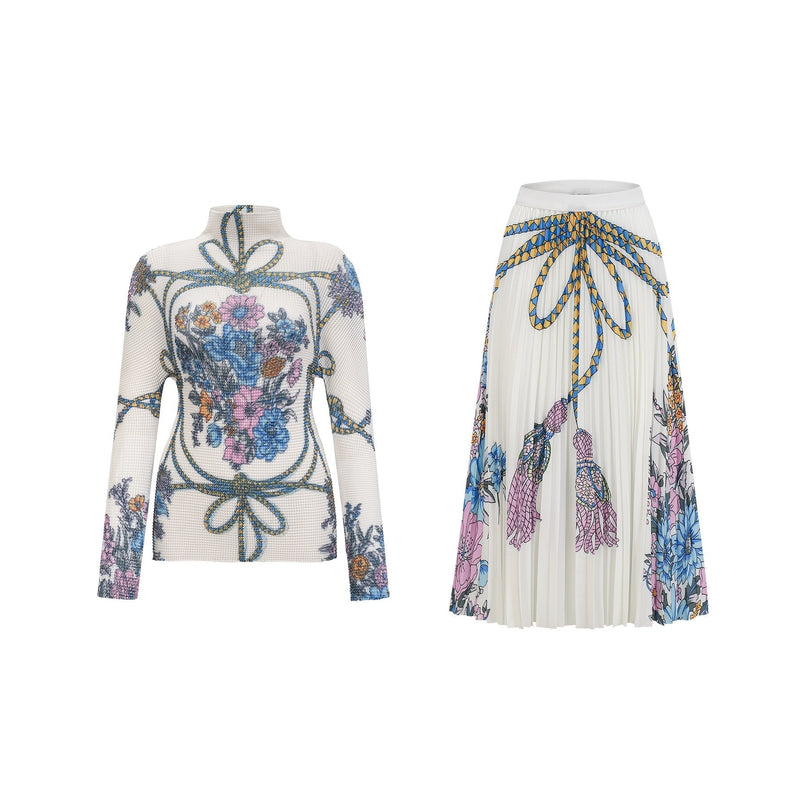 Sloan White & Multicolor Pattern Print Knit Skirt Top Set