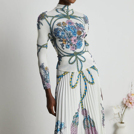 Sloan White & Multicolor Pattern Print Knit Skirt Top Set