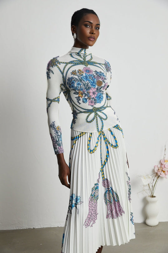 Sloan White & Multicolor Pattern Print Knit Skirt Top Set