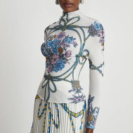 Sloan White & Multicolor Pattern Print Knit Skirt Top Set