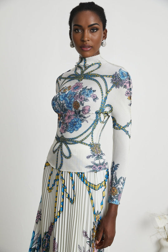 Sloan White & Multicolor Pattern Print Knit Skirt Top Set