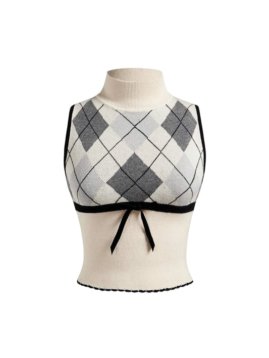 Small StandUp Collar Plaid Contrasting Top BackToSchool Clothing Woolen Tops Autumn Tops Cute