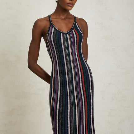 Sofia Purple Striped Knit and Metallic Pleats Mini Dress