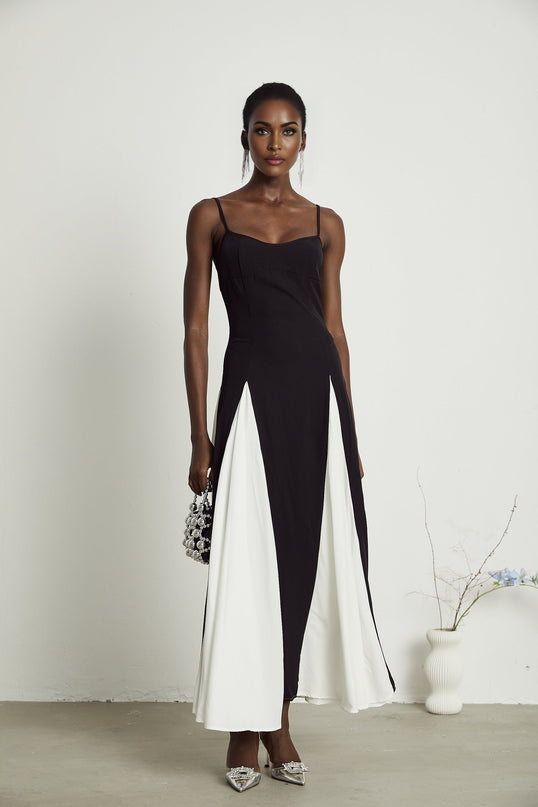 Sofie contrastcolor pleated maxi dress