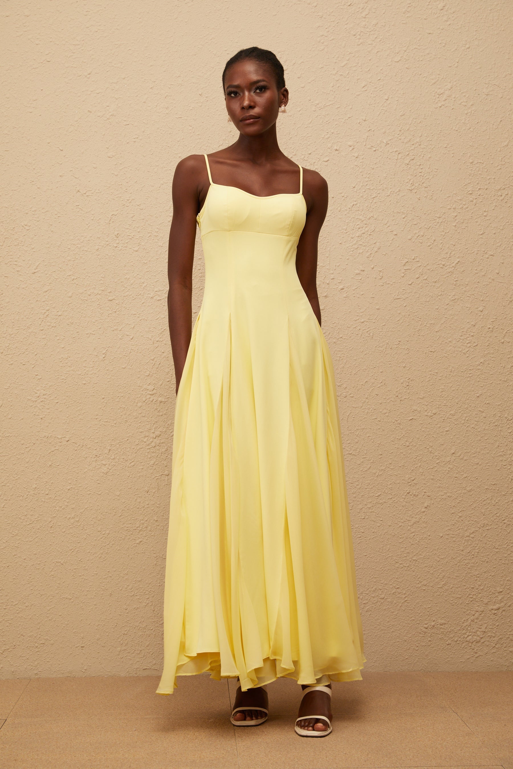 Sofie Yellow Pleated Maxi Dress