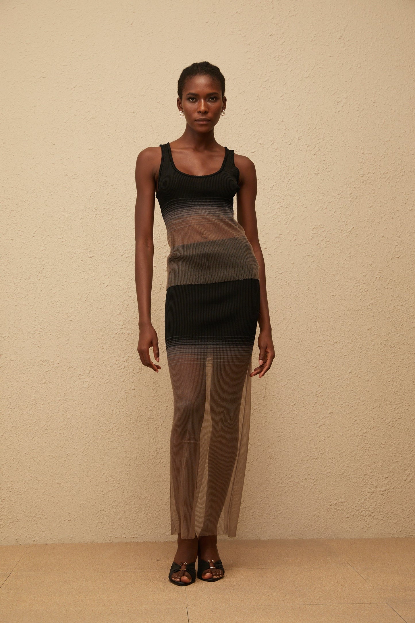 Soie Black Semi Sheer Ribbed Knit Matching Set