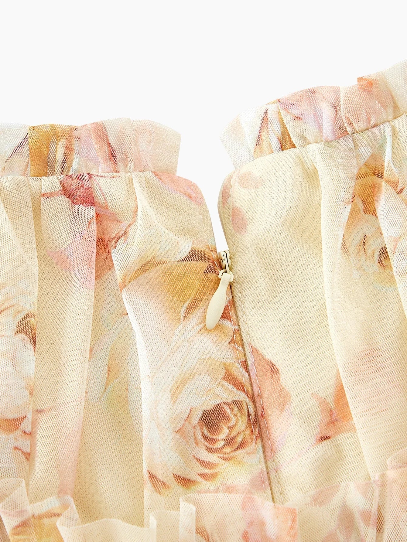 Soiréza ALLOVER FLORAL PRINT MESH OVERLAY LAYERED FRILL TRIM COCKTAIL DRESS