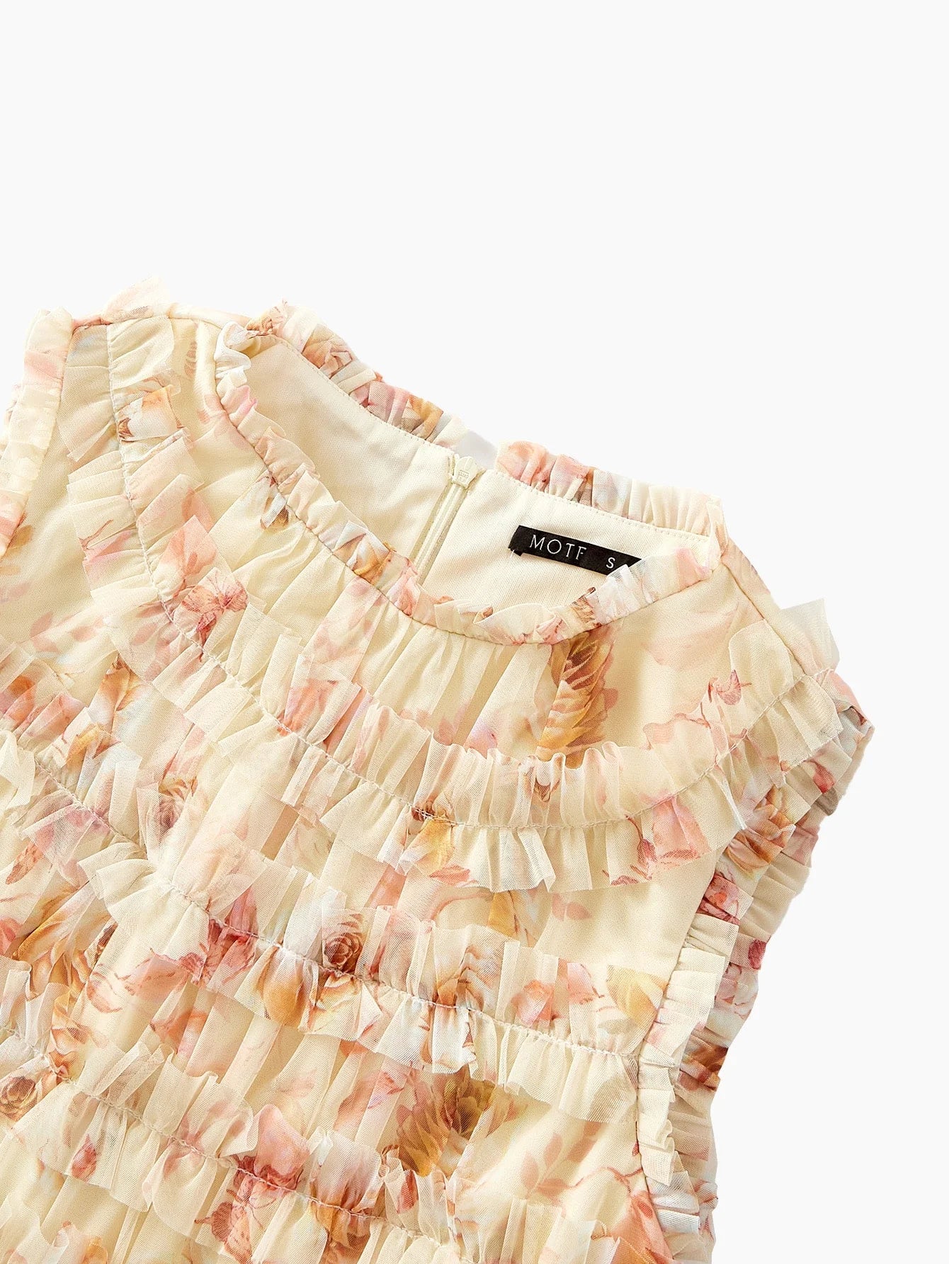 Soiréza ALLOVER FLORAL PRINT MESH OVERLAY LAYERED FRILL TRIM COCKTAIL DRESS