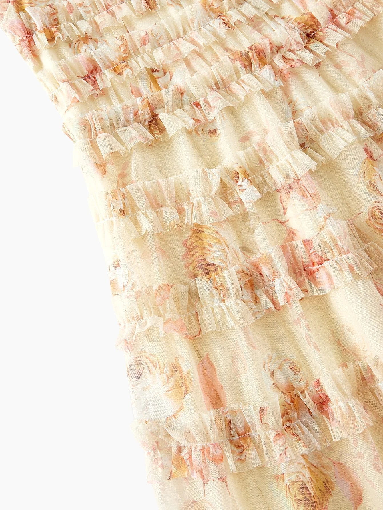 Soiréza ALLOVER FLORAL PRINT MESH OVERLAY LAYERED FRILL TRIM COCKTAIL DRESS