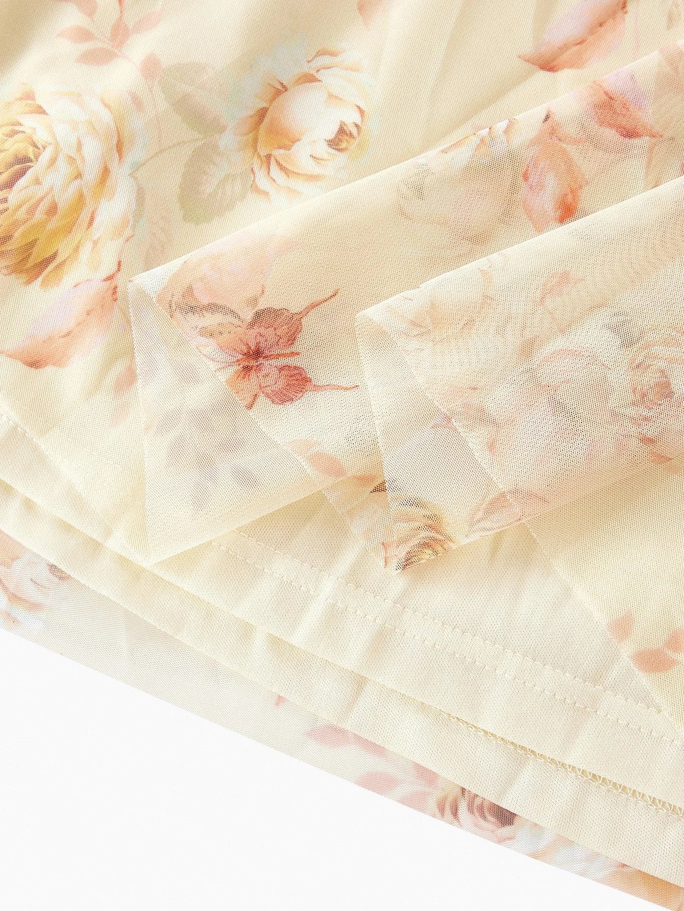 Soiréza ALLOVER FLORAL PRINT MESH OVERLAY LAYERED FRILL TRIM COCKTAIL DRESS