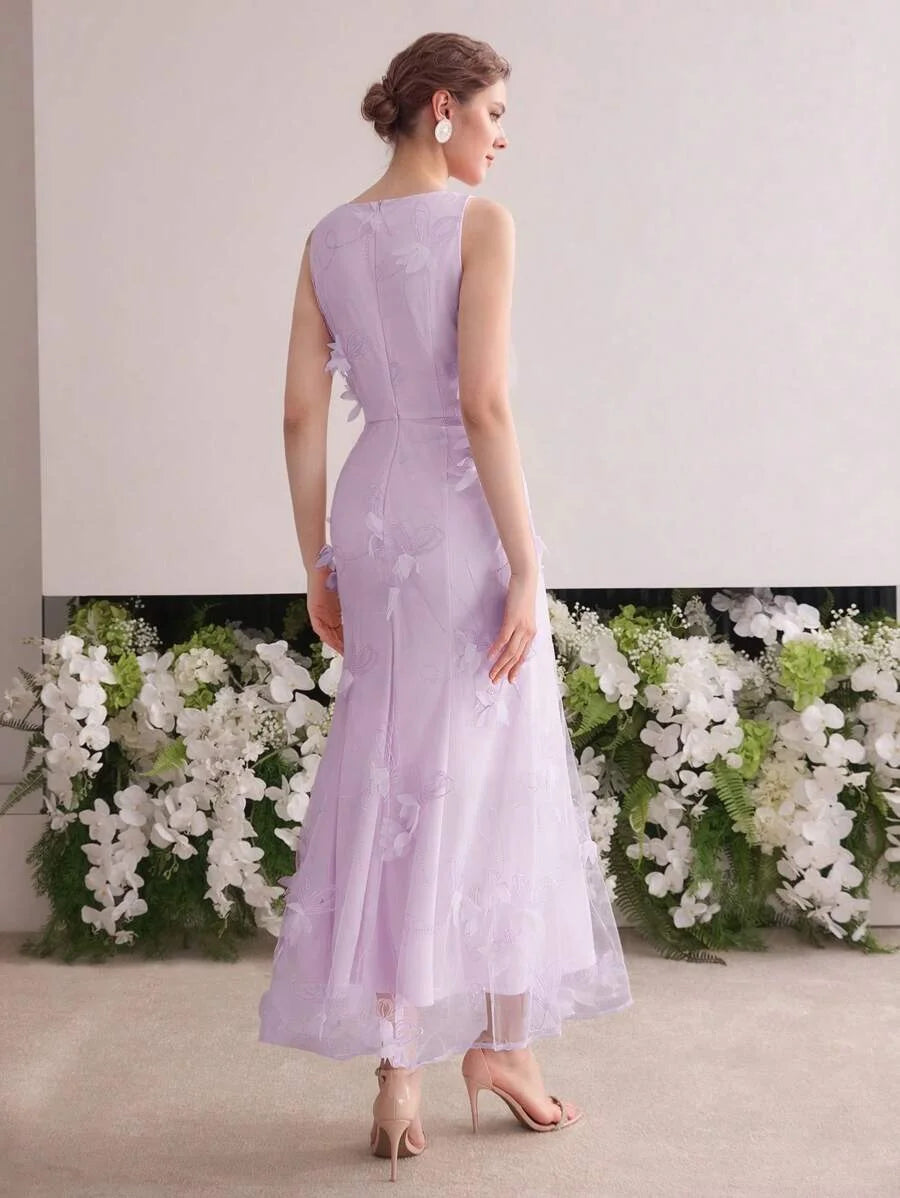 Soiréza APPLIQUES CONTRAST MESH MERMAID HEM COCKTAIL DRESS