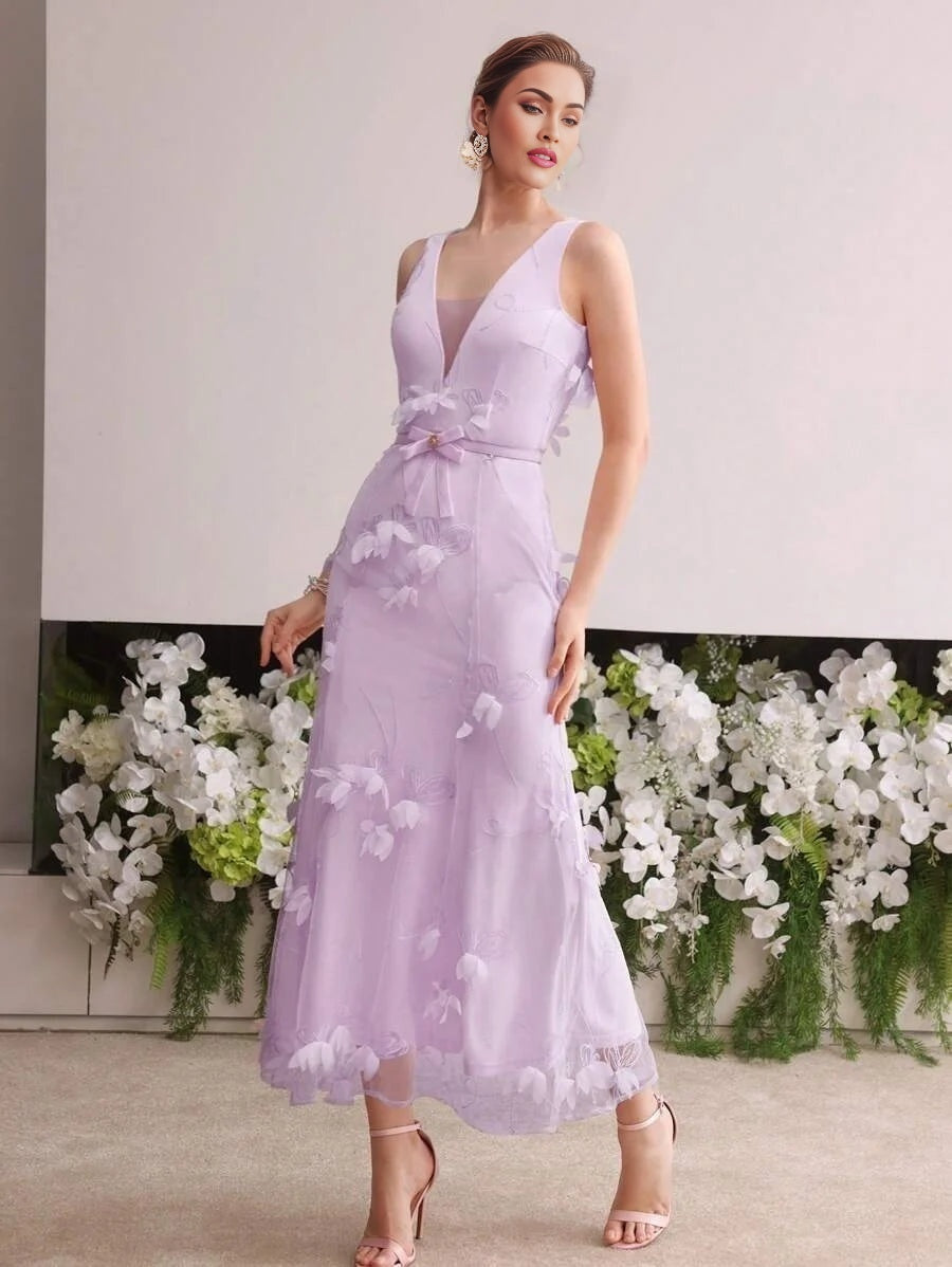 Soiréza APPLIQUES CONTRAST MESH MERMAID HEM COCKTAIL DRESS