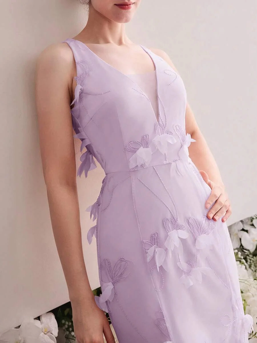 Soiréza APPLIQUES CONTRAST MESH MERMAID HEM COCKTAIL DRESS