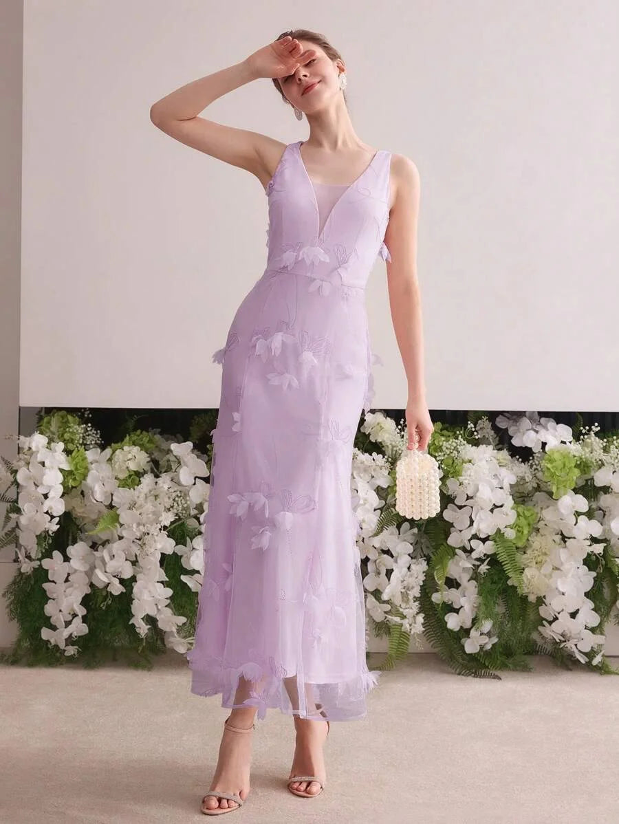 Soiréza APPLIQUES CONTRAST MESH MERMAID HEM COCKTAIL DRESS