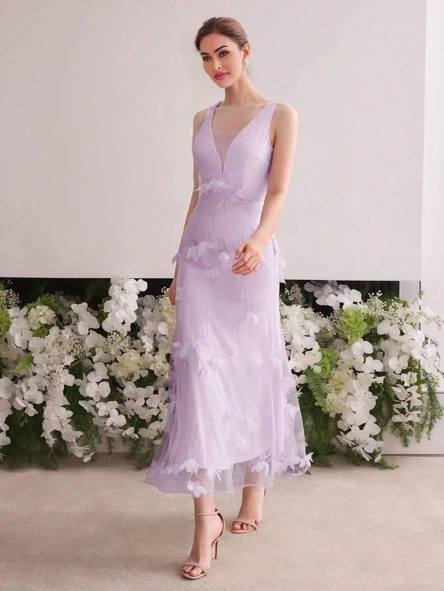 Soiréza APPLIQUES CONTRAST MESH MERMAID HEM COCKTAIL DRESS