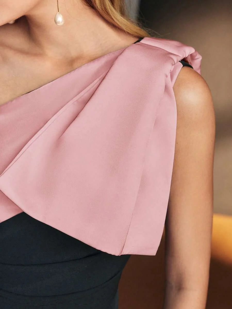 Soiréza ASYMMETRICAL NECK COLORBLOCK COCKTAIL DRESS