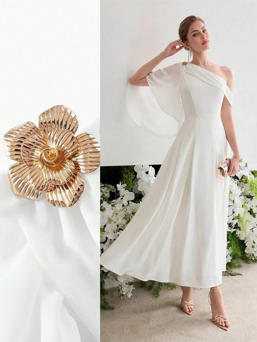 Soiréza ASYMMETRICAL NECK FOLD PLEATED COCKTAIL DRESS