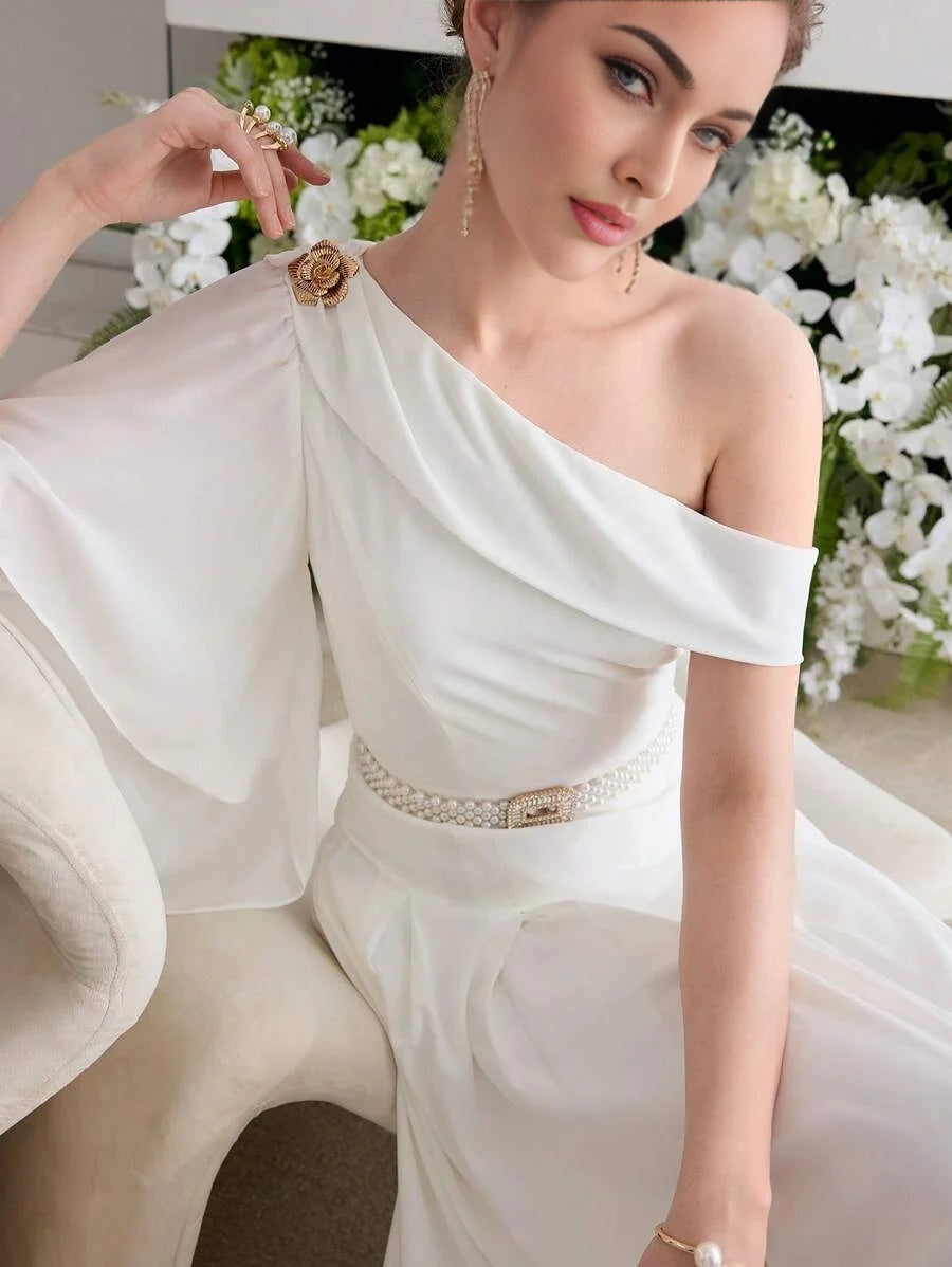 Soiréza ASYMMETRICAL NECK FOLD PLEATED COCKTAIL DRESS