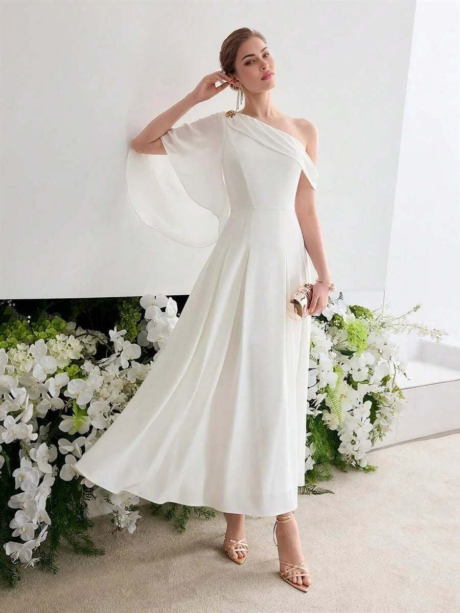 Soiréza ASYMMETRICAL NECK FOLD PLEATED COCKTAIL DRESS