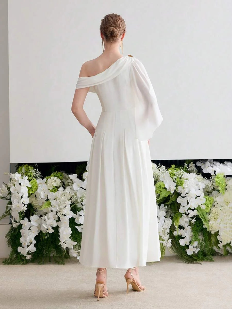 Soiréza ASYMMETRICAL NECK FOLD PLEATED COCKTAIL DRESS