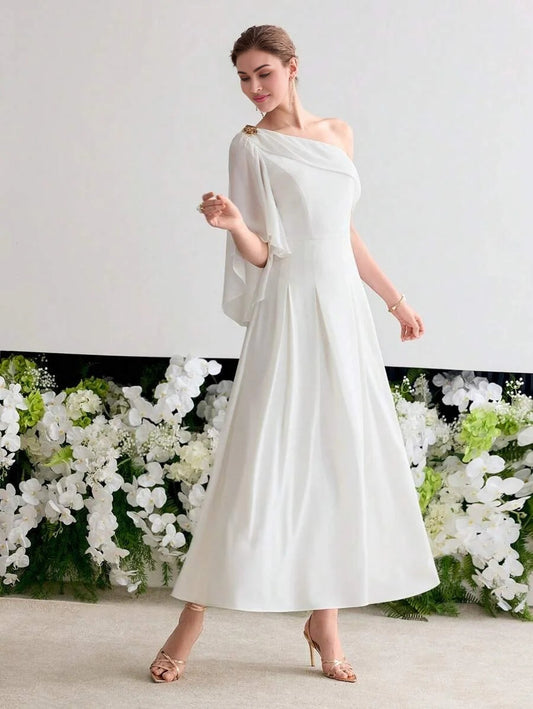 Soiréza ASYMMETRICAL NECK FOLD PLEATED COCKTAIL DRESS