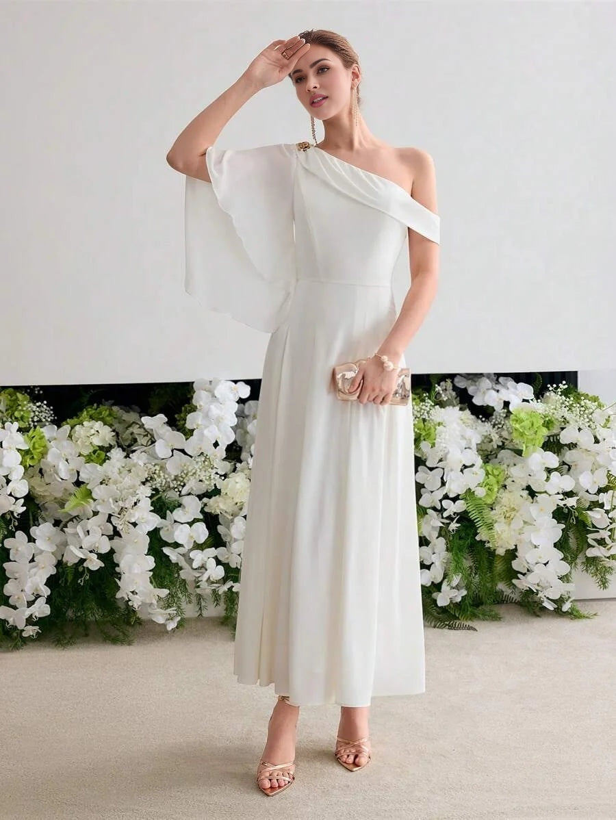 Soiréza ASYMMETRICAL NECK FOLD PLEATED COCKTAIL DRESS