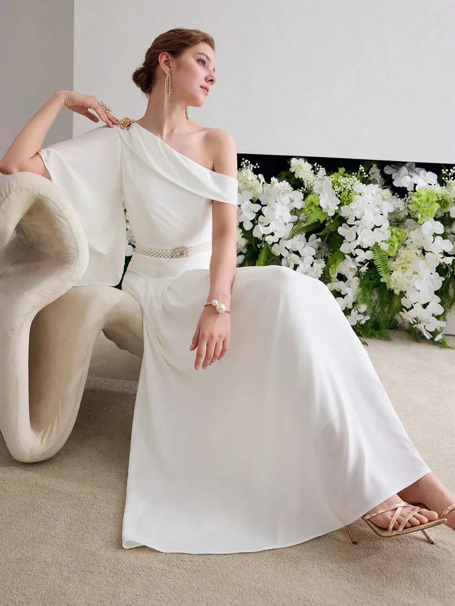 Soiréza ASYMMETRICAL NECK FOLD PLEATED COCKTAIL DRESS