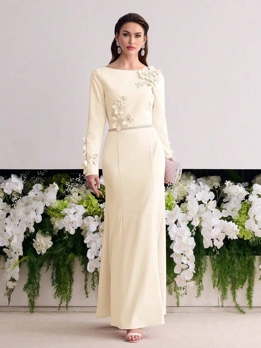 Soiréza BIAS CUT FLORAL PATCHED DRESS