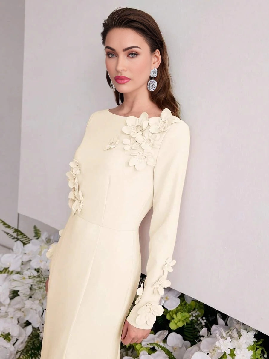 Soiréza BIAS CUT FLORAL PATCHED DRESS