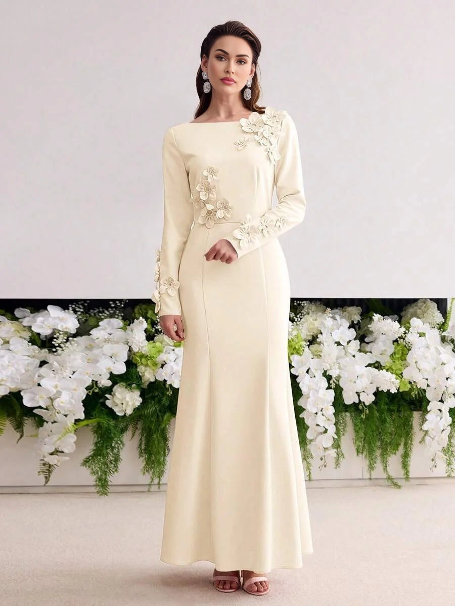 Soiréza BIAS CUT FLORAL PATCHED DRESS