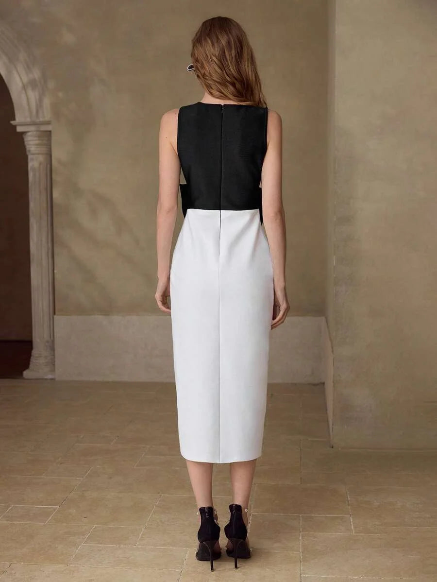 Soiréza COLORBLOCK BOW DECOR SPLIT DRESS