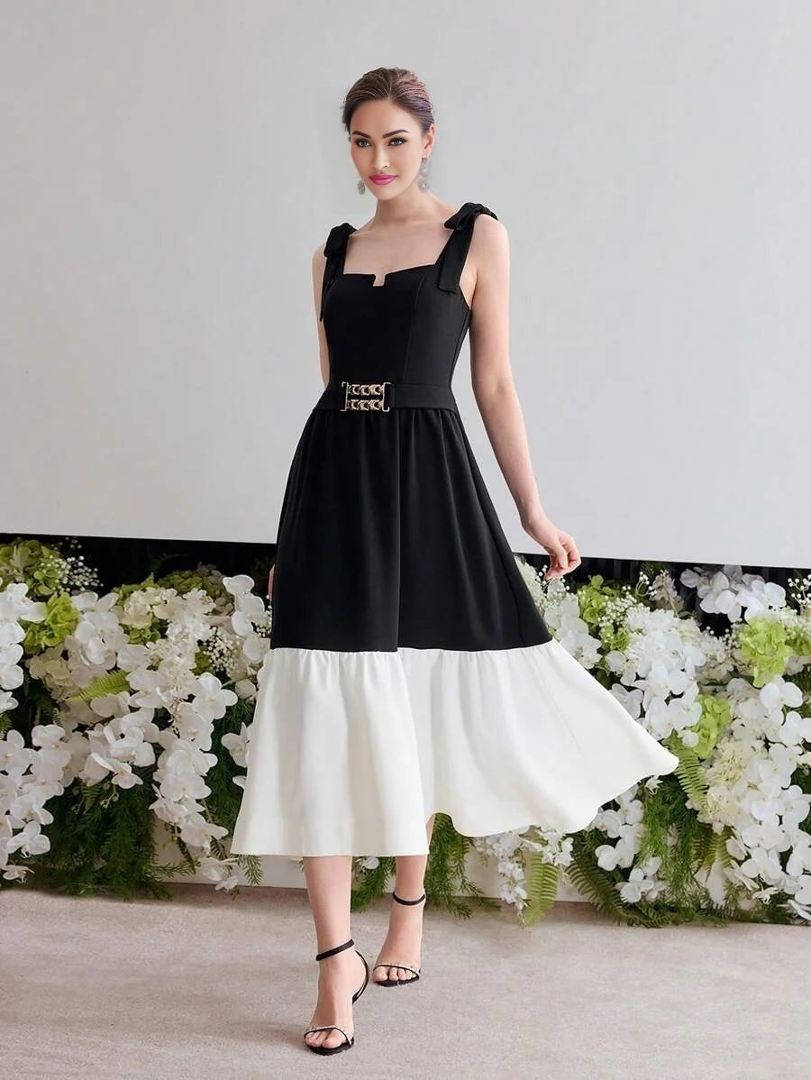 Soiréza COLORBLOCK RUFFLE HEM COCKTAIL DRESS