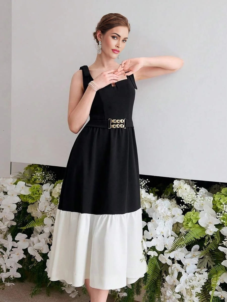 Soiréza COLORBLOCK RUFFLE HEM COCKTAIL DRESS