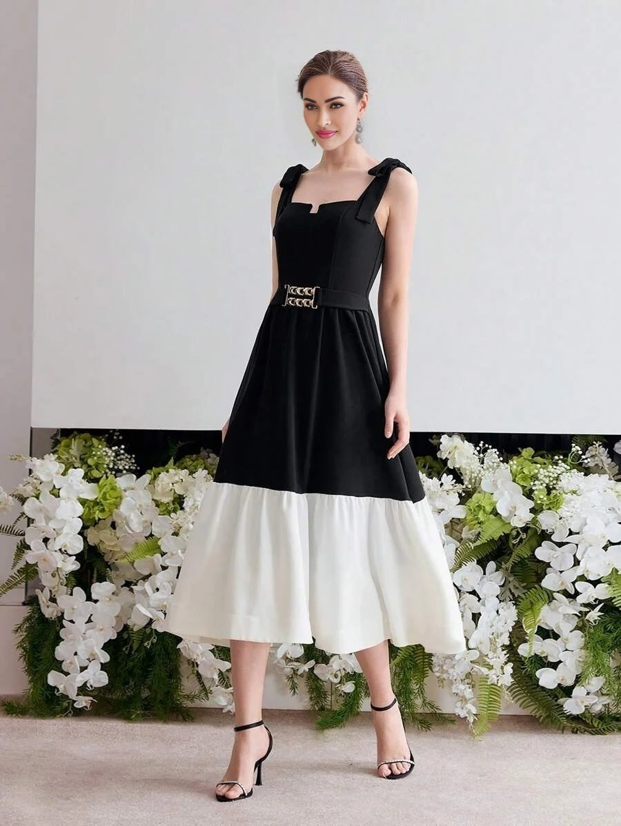 Soiréza COLORBLOCK RUFFLE HEM COCKTAIL DRESS