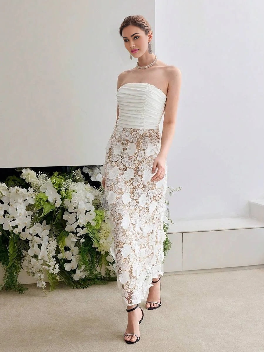 Soiréza CONTRAST GUIPURE LACE RUCHED COCKTAIL DRESS