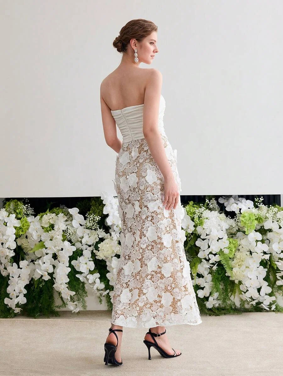 Soiréza CONTRAST GUIPURE LACE RUCHED COCKTAIL DRESS