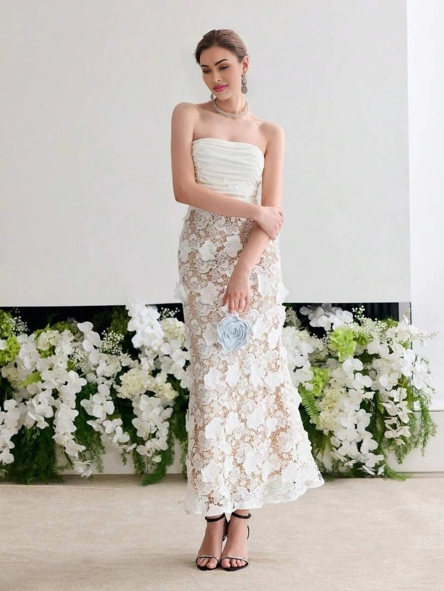 Soiréza CONTRAST GUIPURE LACE RUCHED COCKTAIL DRESS